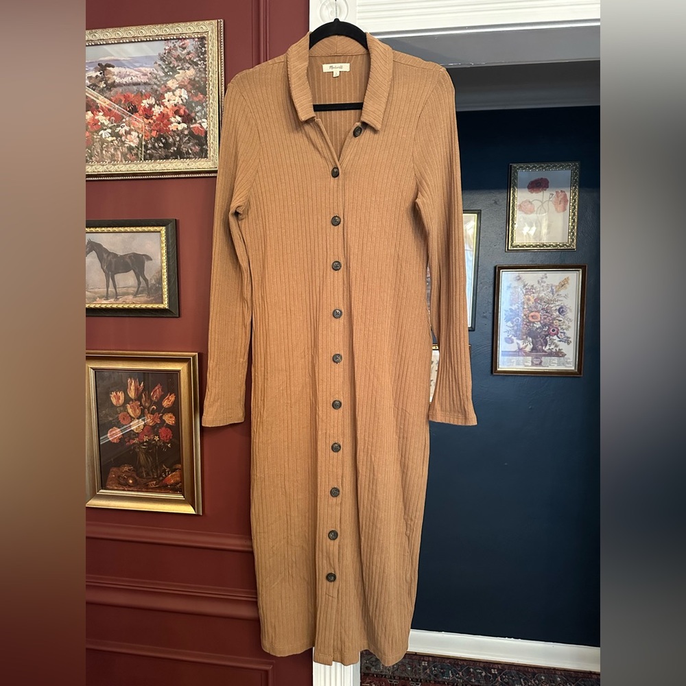 Madewell Camel Ribbed Maxi Cardigan Dress Button Down Size large